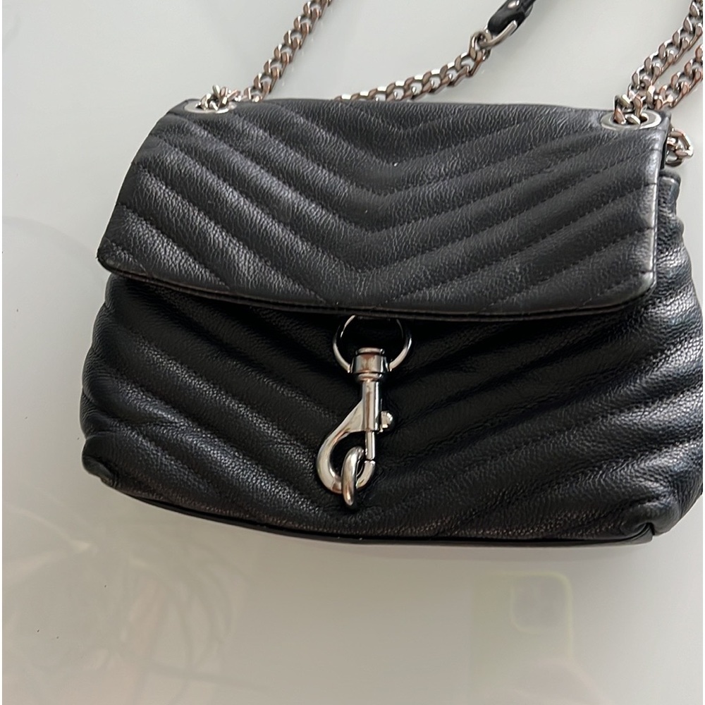 Rebecca Minkoff black leather silver chain link flap purse  with hardware used